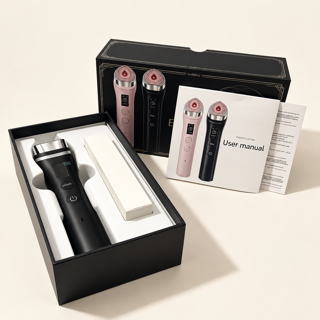 Ager Booster Pro en caja negra abierta con manual sobre fondo marfil